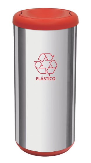 Basurero Acero Inoxidable Rojo 40 Litros Reciclaje