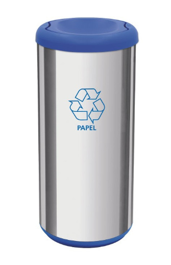 Basurero Acero Inoxidable Azul 40 Litros Reciclaje