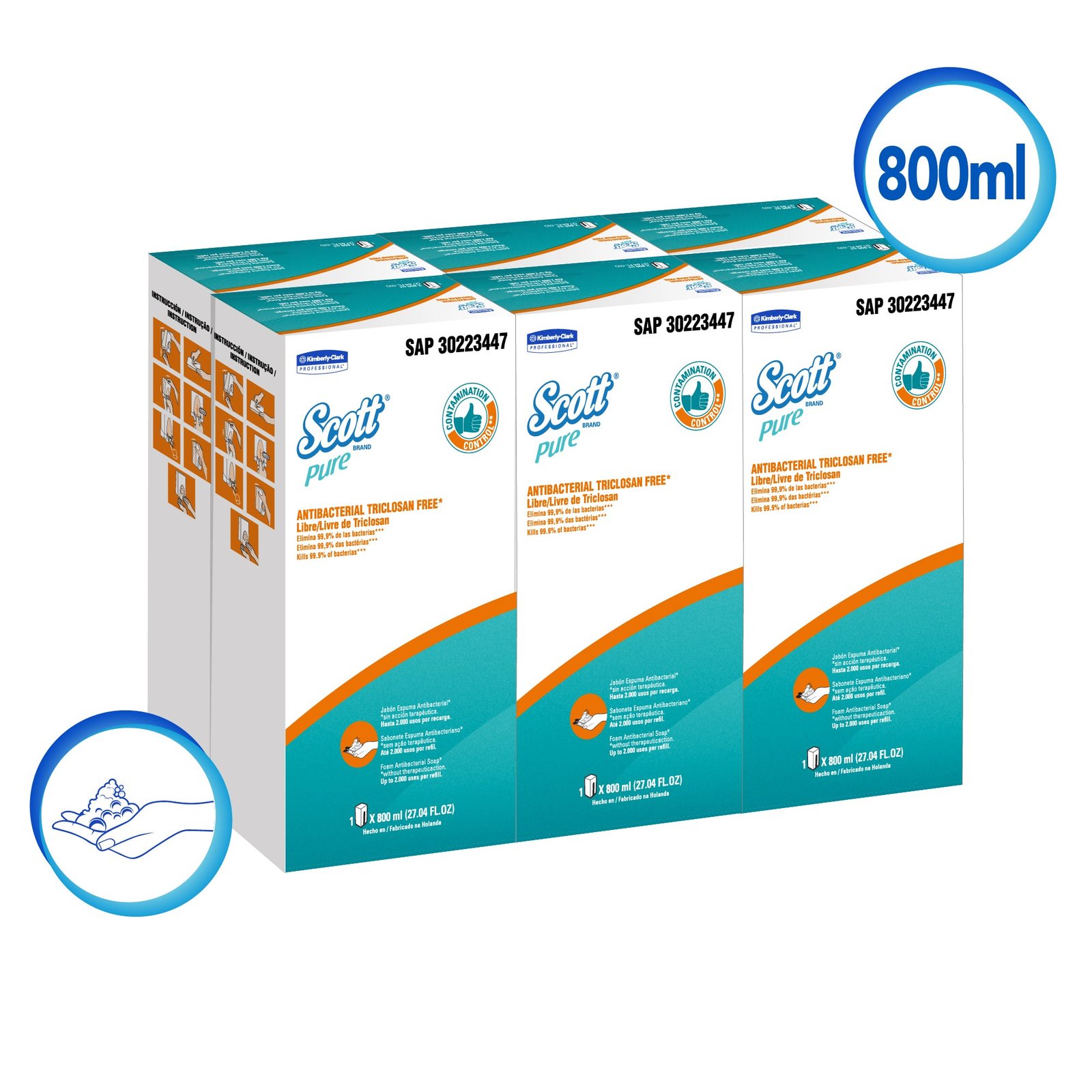 Jabon Espuma Antibacterial Scott - (6 Sachet de 800 Ml)