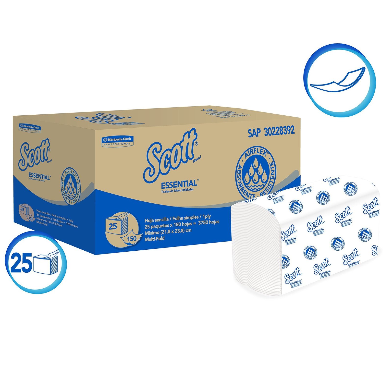 Toallas Interfoliada Scott Essential Airflex - (25 Pack de 150Hjs)