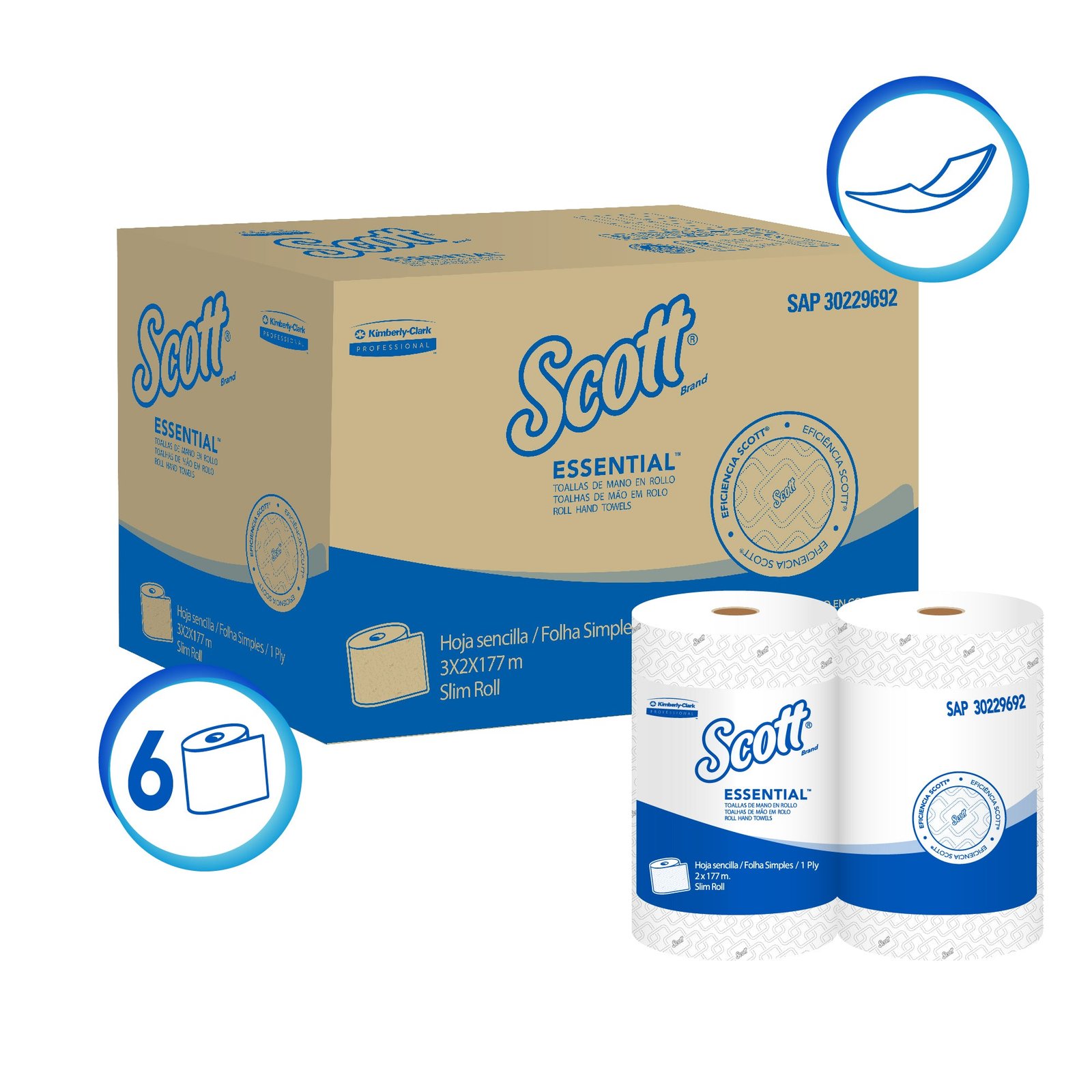 Toallas Scott Essential Airflex en Rollo - (6 Rollos de 177 Metros)