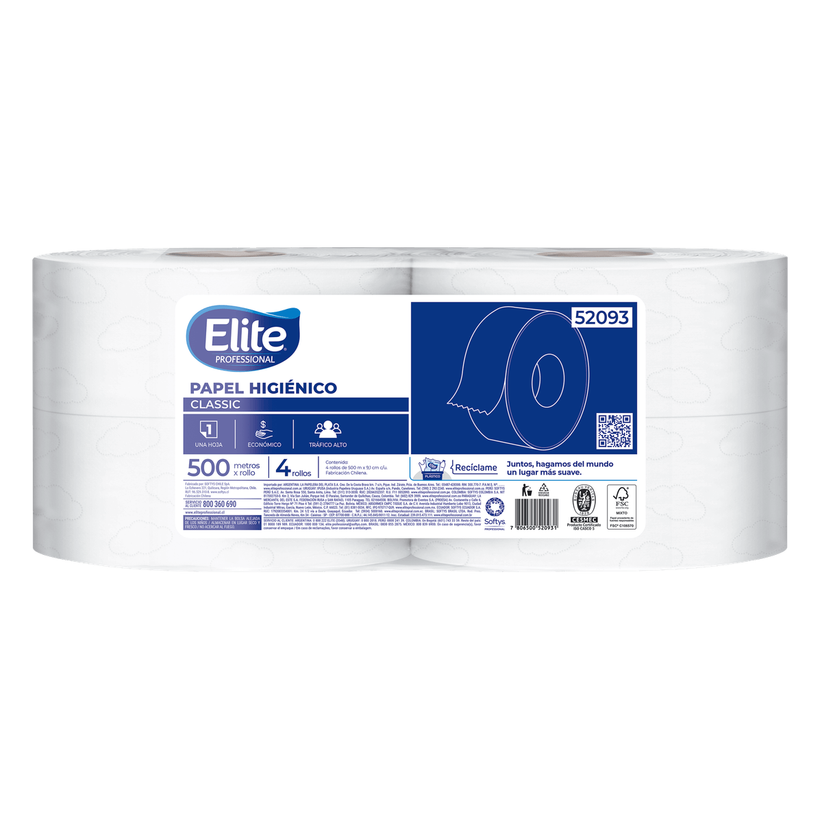 Papel Higiénico Jumbo Classic 52093 - (4 Rollos x 500 M)