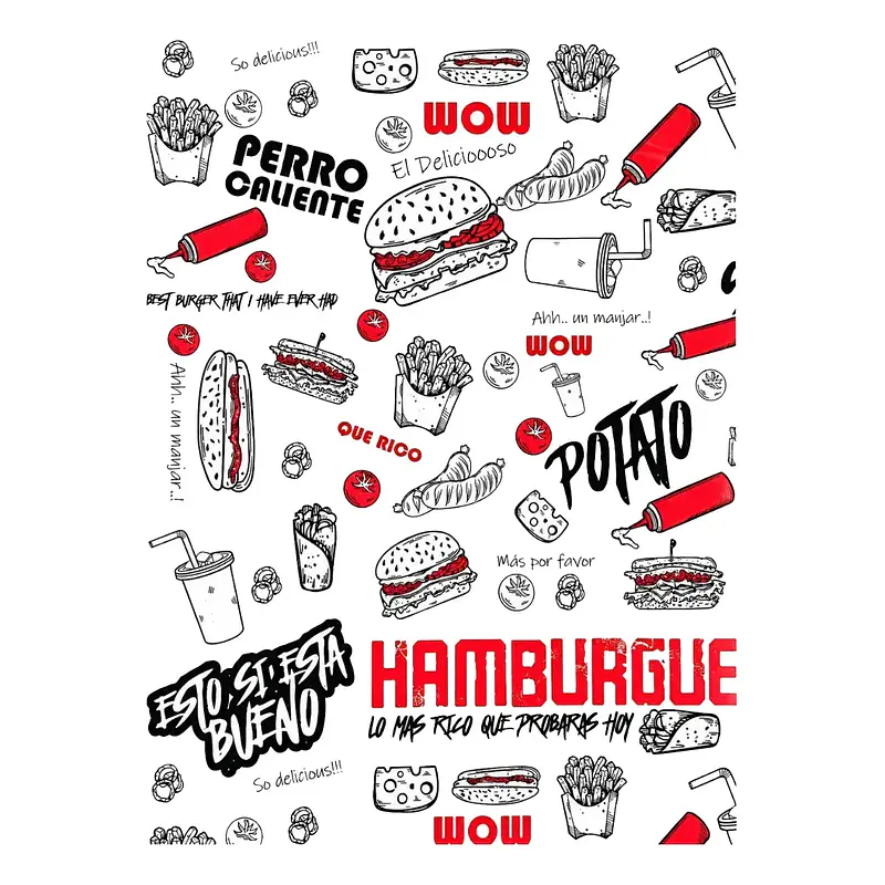 Papel Antigrasa Street Food Rojo 30x40cm - 100un