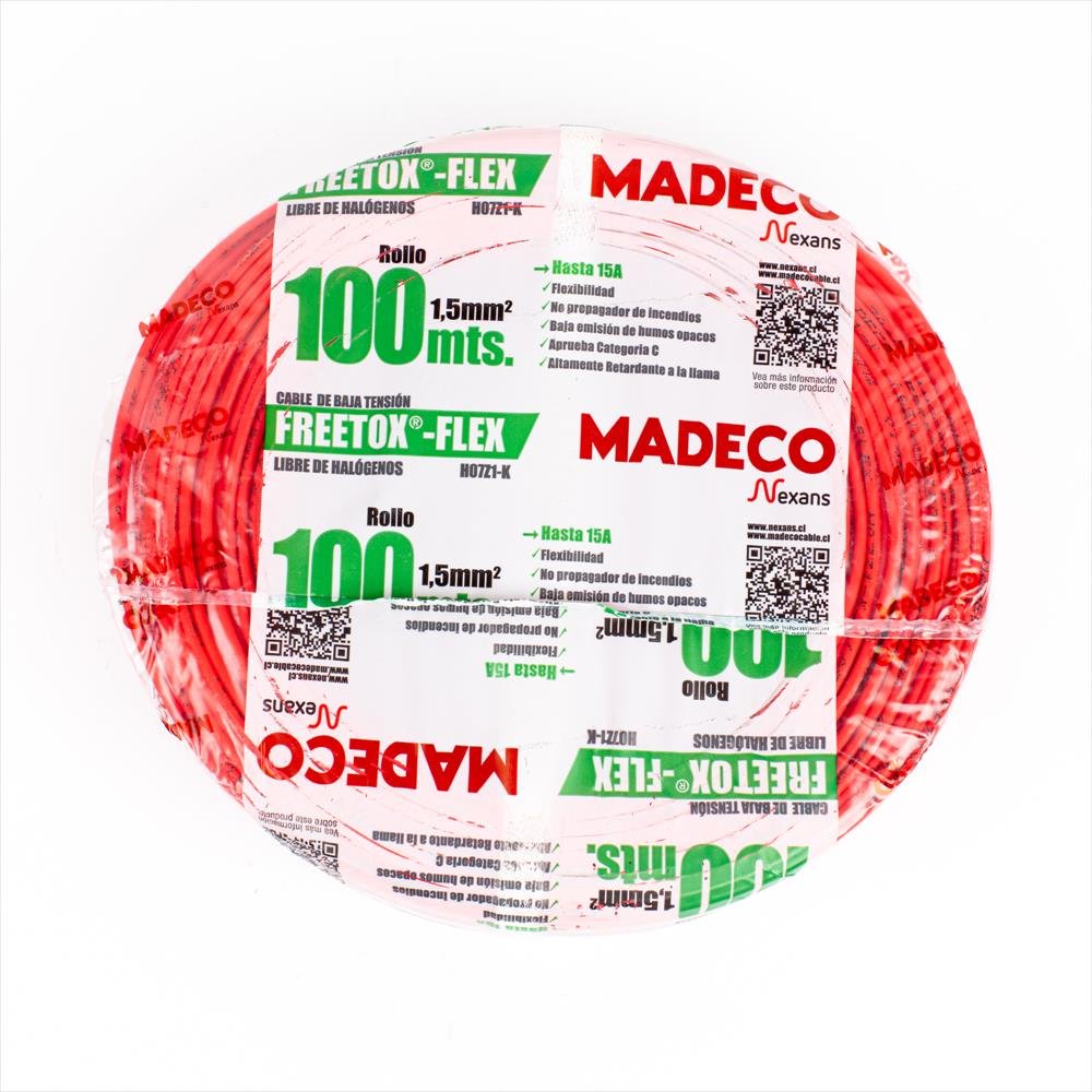 Rollo Cable 1.5mm 100mts Rojo Libre de Halógenos