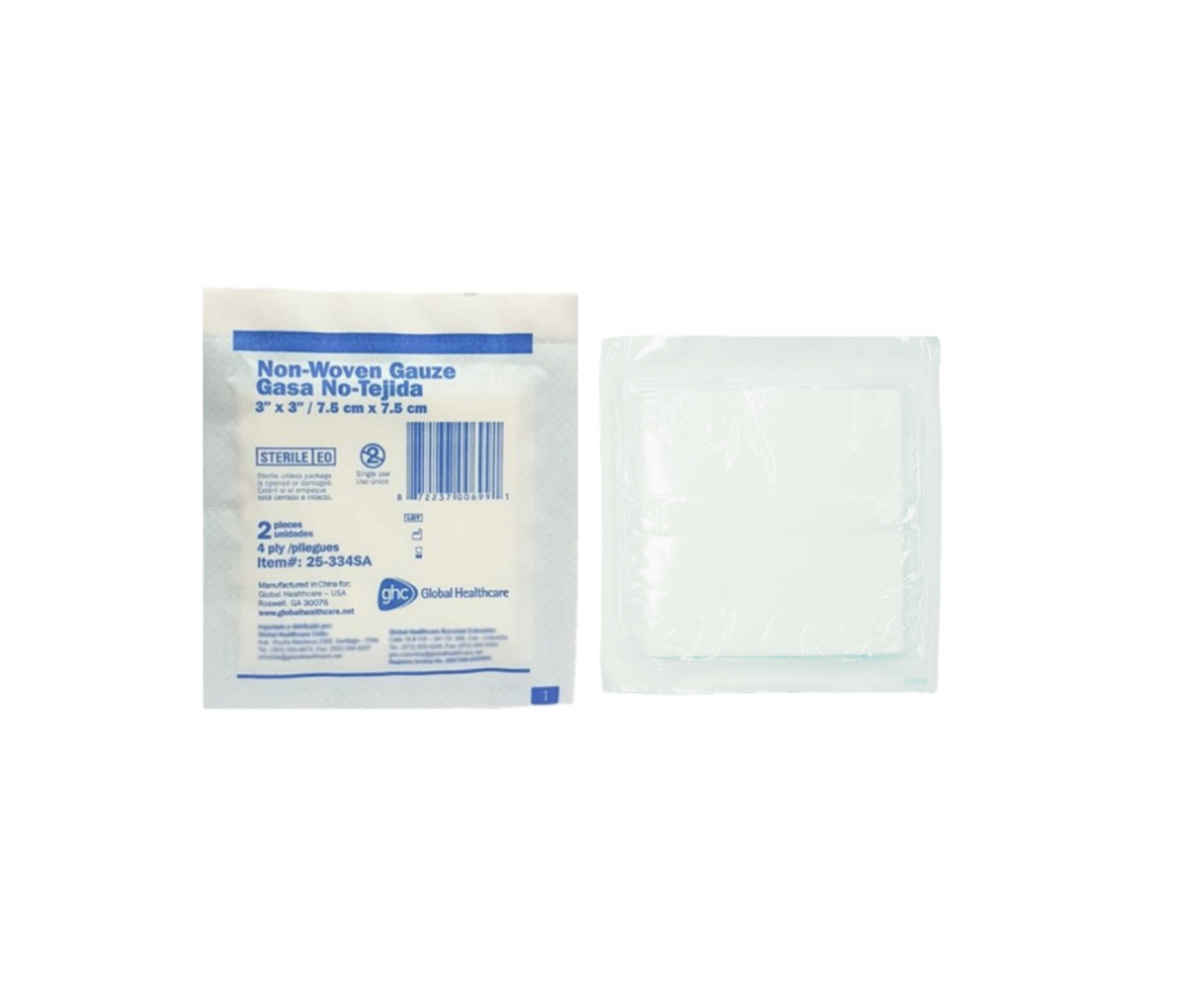 Gasas estériles no tejidas 7,5 x 7,5 cm sachet x 2 unid caja x 50 sachets