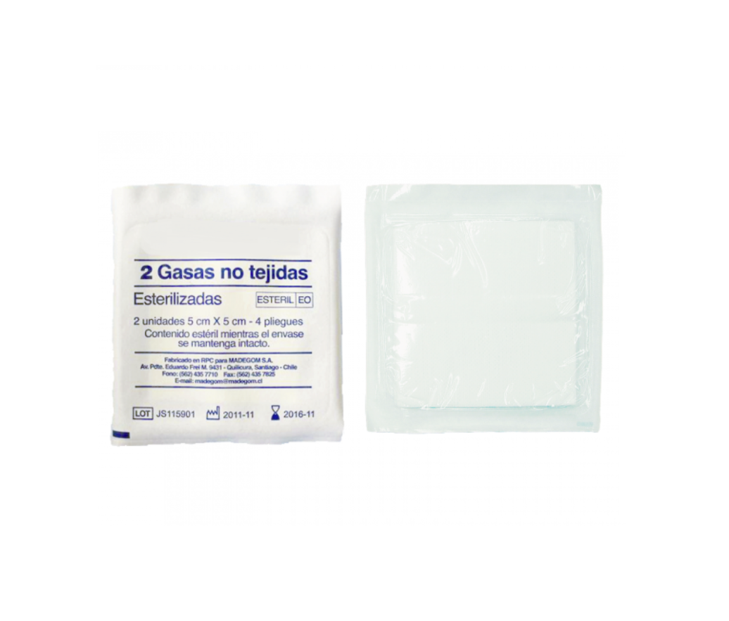Gasas estériles no tejidas 5 x 5 cm sachet x 2 unid caja x 50 sachets