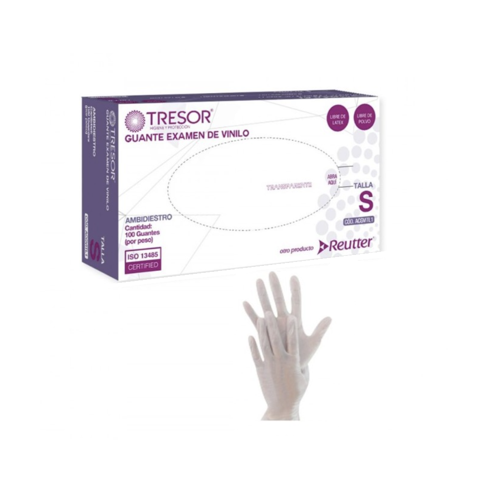 Guantes desechables de Examen Vinilo Blanco Libre polvo Tresor / Top Glove embalaje 10 cajas x 100 unid