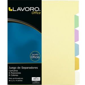 Separador Oficio Carton 6 Divisiones 6 Colores