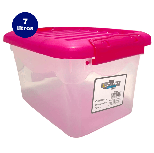 Caja Plastica Transparente 7 Lt Tapa Colores Surtidos