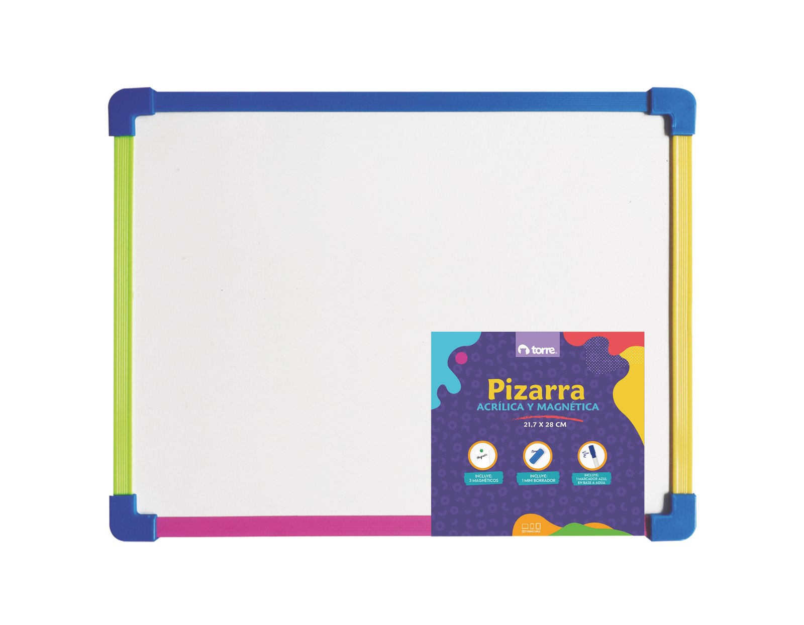 Pizarra Acrilica Magnetico 21,7X28 Cm Borde Colores