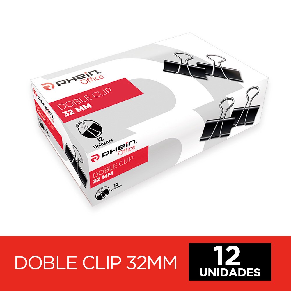 Doble Clip 32mm Negro Metálico 12un