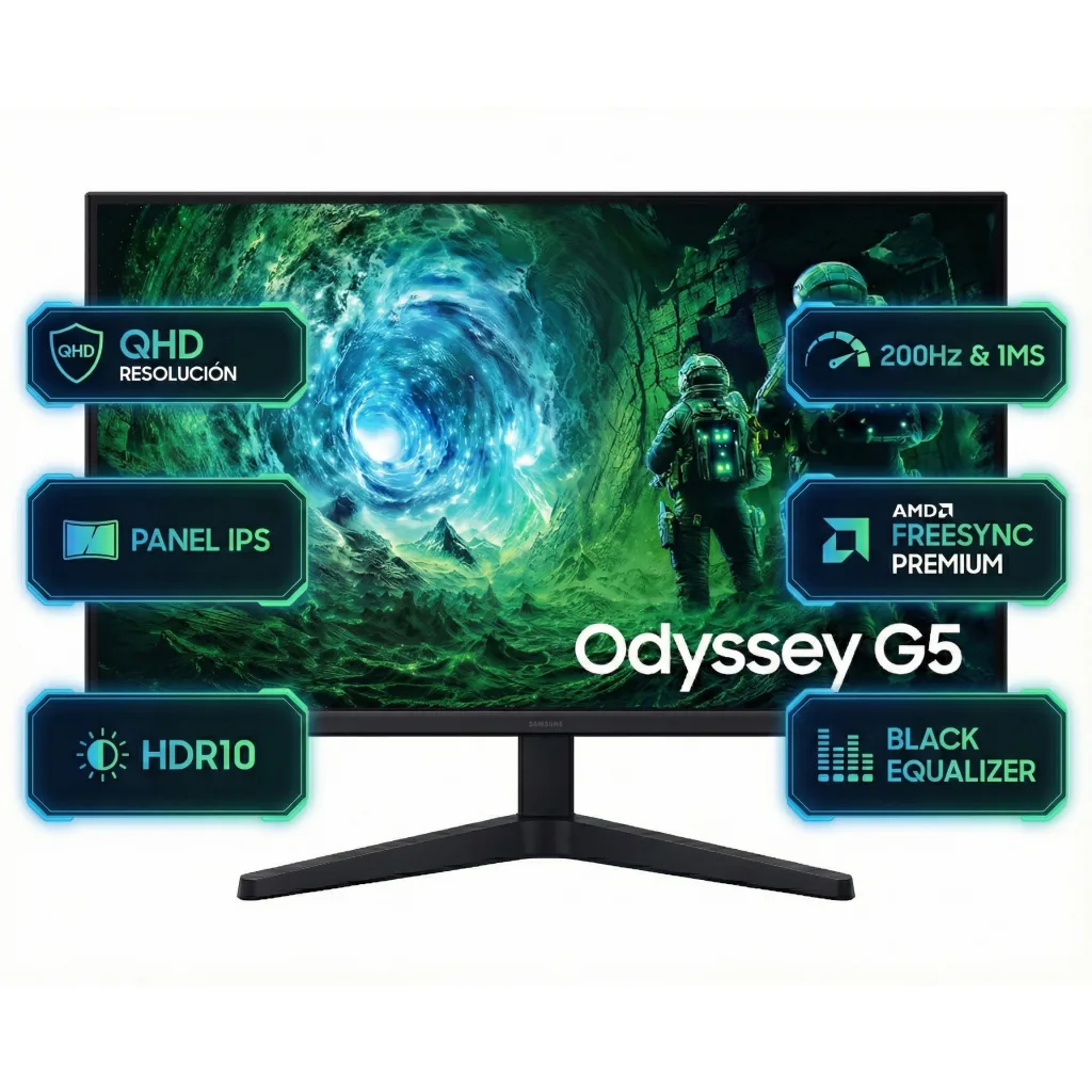 Monitor Gamer Samsung Odyssey G5 G53F 27" QHD IPS 200Hz 1ms FreeSync Premium